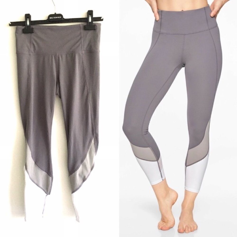 Athleta Salutation High Rise Colorblock Leggings Grey White XS